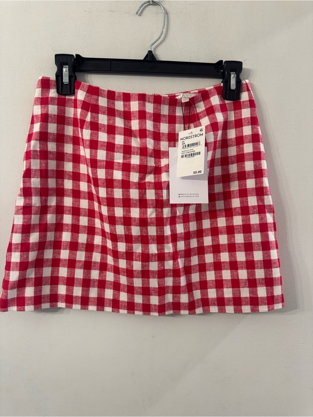 NWT Nordstrom XS Red and White gingham Checkered Mini Skirt